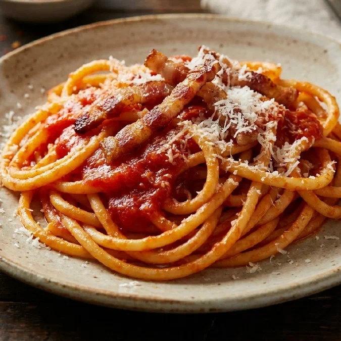 Amatriciana au guanciale, riche et bien liée
