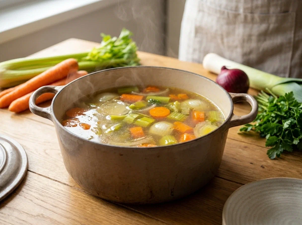 Caldo de verduras casero, ligero y sabroso