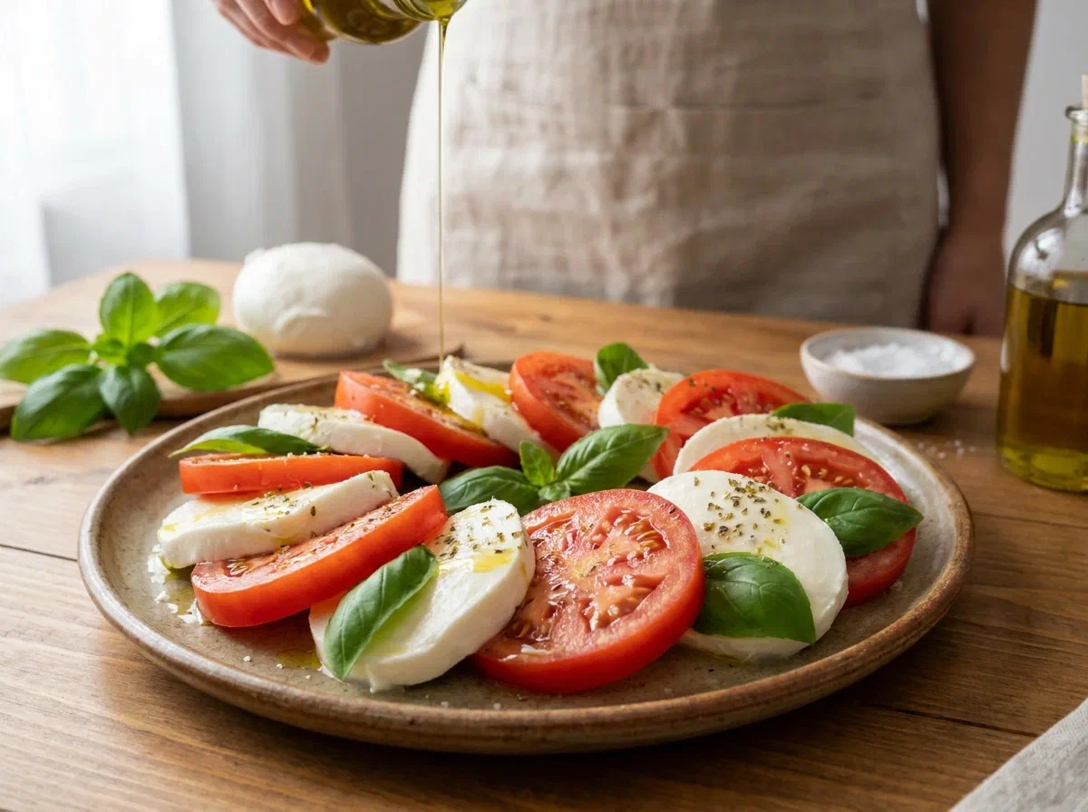 Caprese di pomodoro, mozzarella e basilico