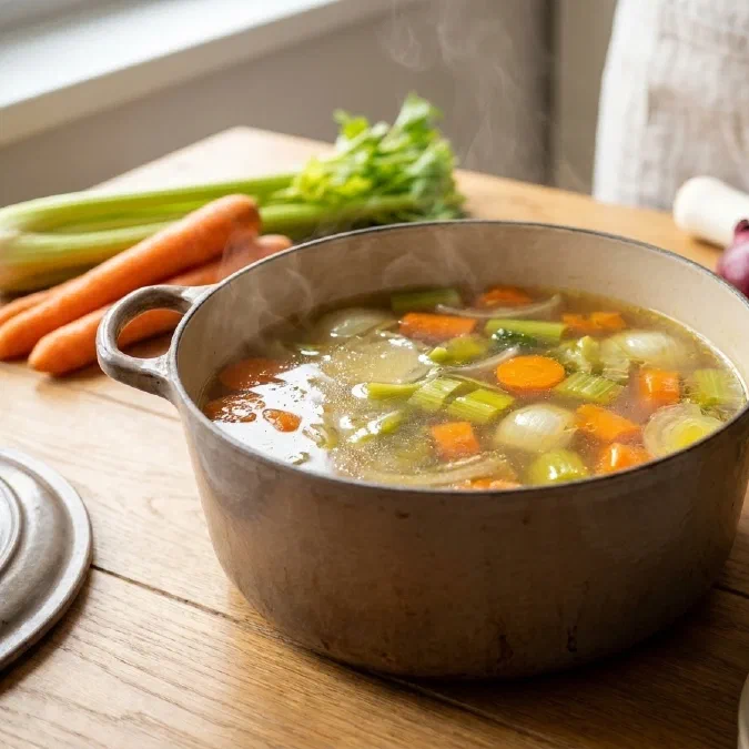Brodo vegetale fatto in casa, leggero e saporito