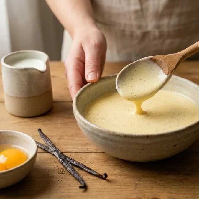 Crème anglaise à la vanille, lisse et veloutée