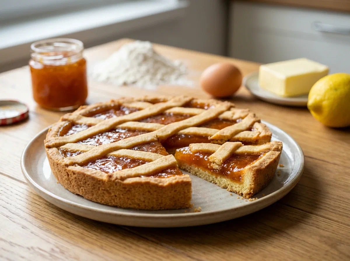 Crostata clásica con mermelada y masa quebrada friable
