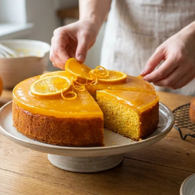 Gâteau à la gelée d'orange, frais et lumineux