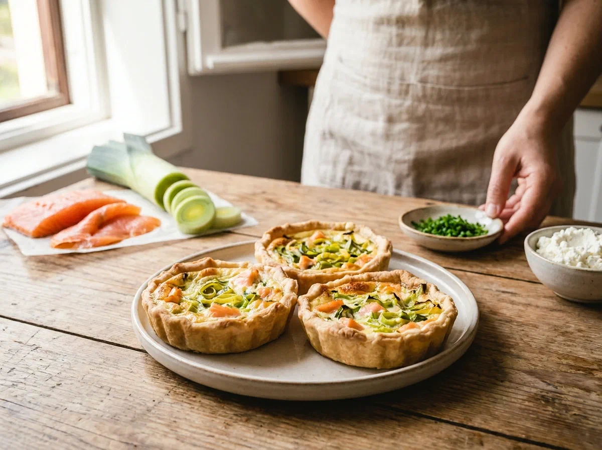 Mini tartelettes au saumon, ricotta et poireaux