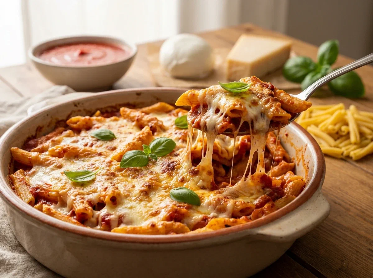 Cheesy Baked Pasta with Tomato and Mozzarella