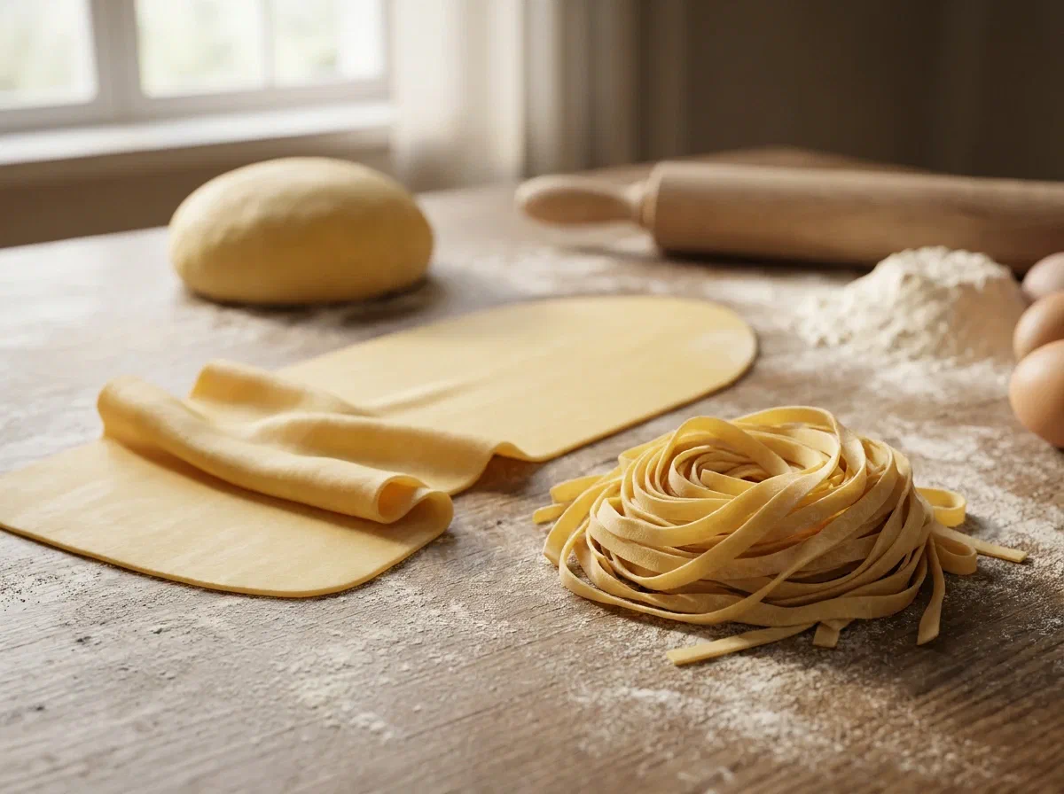 Pasta fresca al huevo casera, lisa y elástica