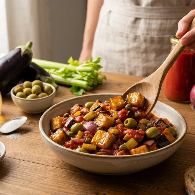 Caponata sicilienne d'aubergines à l'aigre-douce