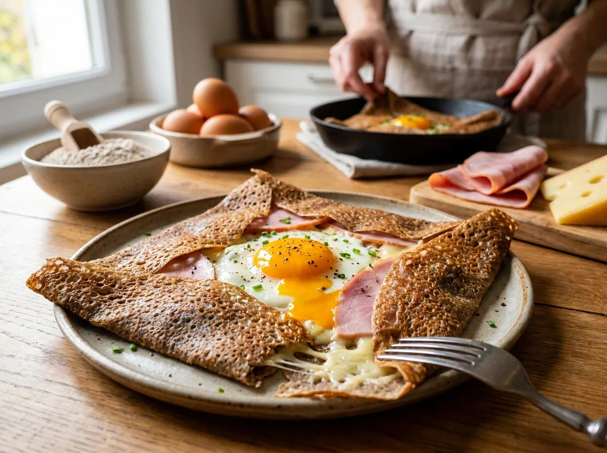 Galette complète, the Breton buckwheat crepe with ham and egg