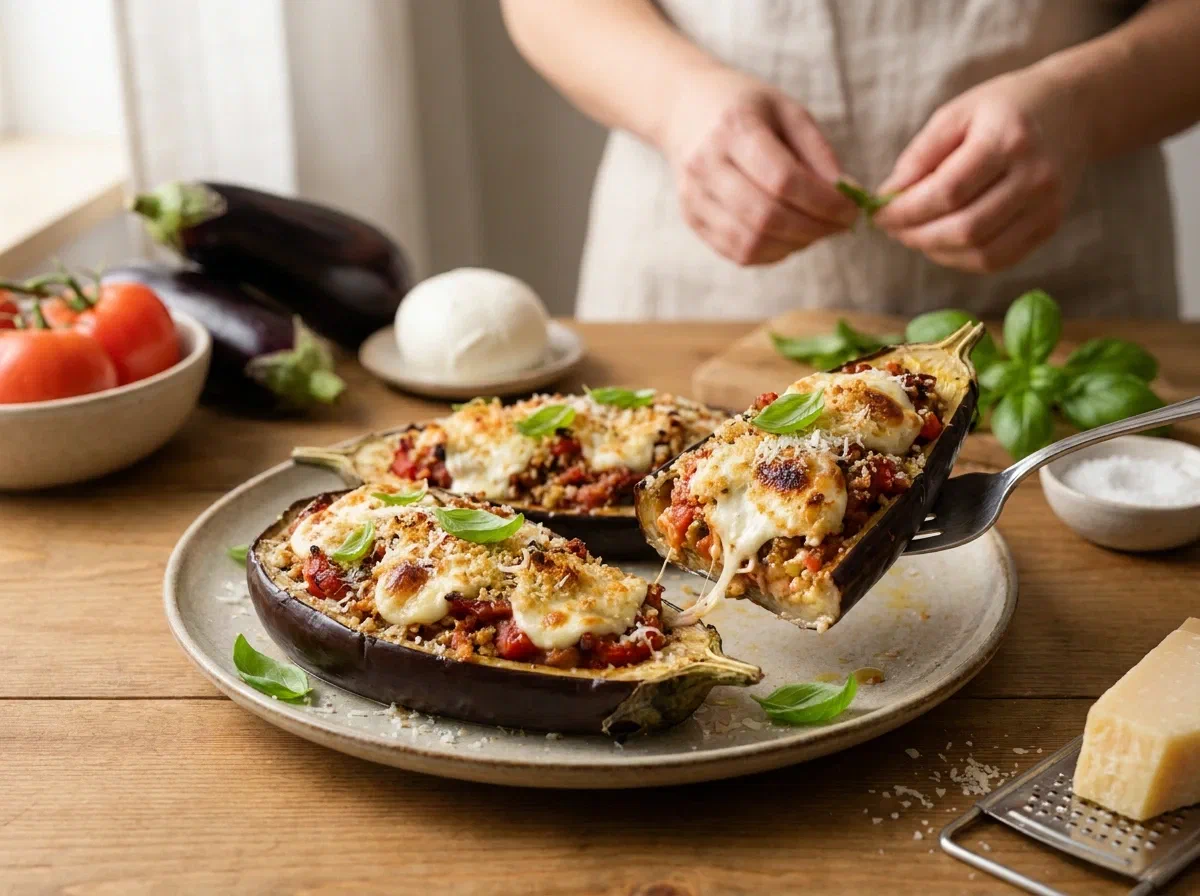 Melanzane ripiene al forno, filanti e saporite