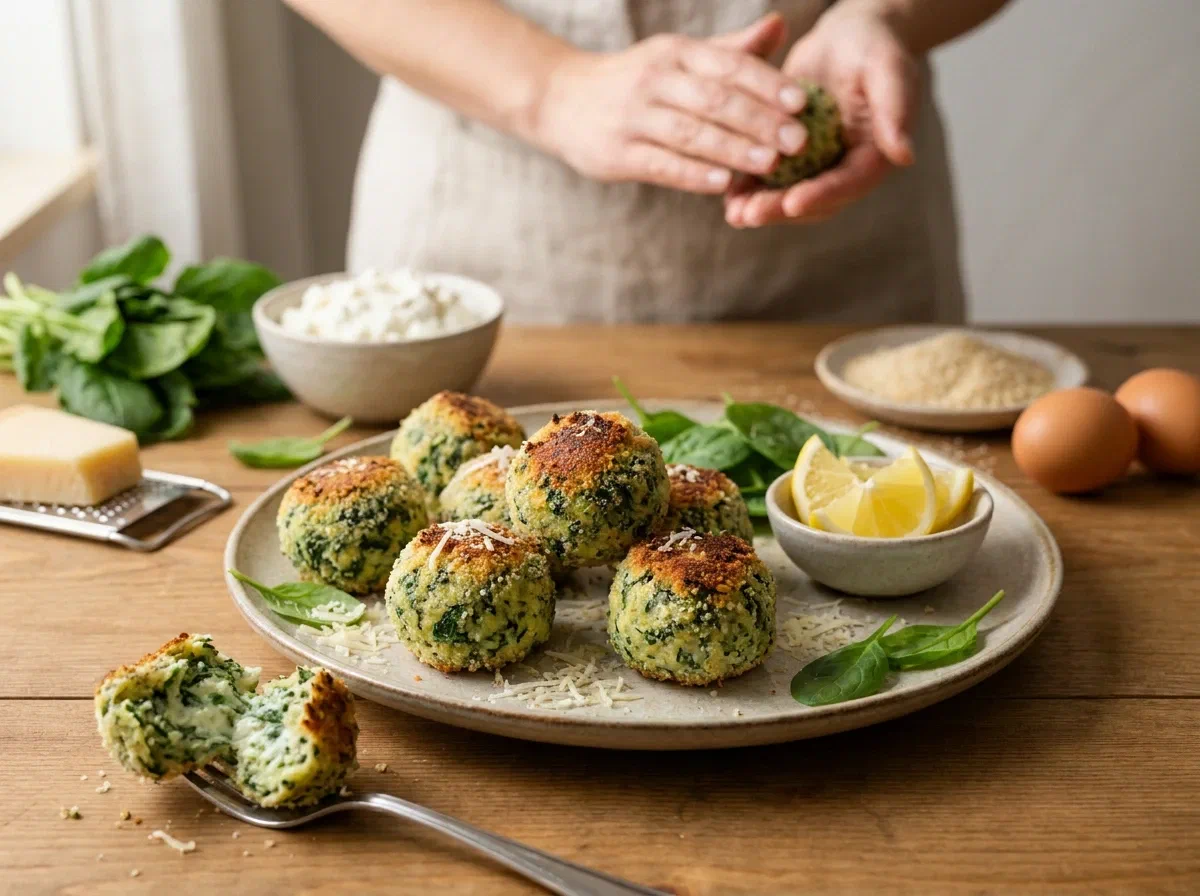 Boulettes de ricotta et épinards au four, moelleuses et dorées