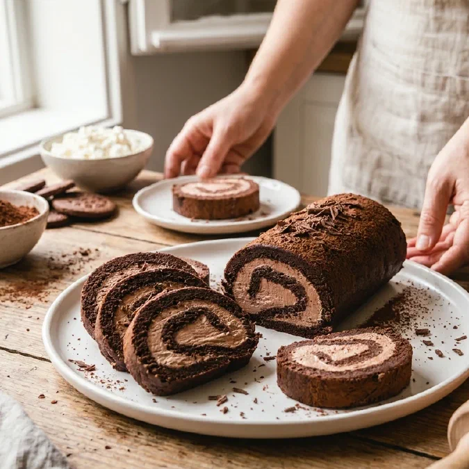 Roulé au cacao sans cuisson, facile et gourmand