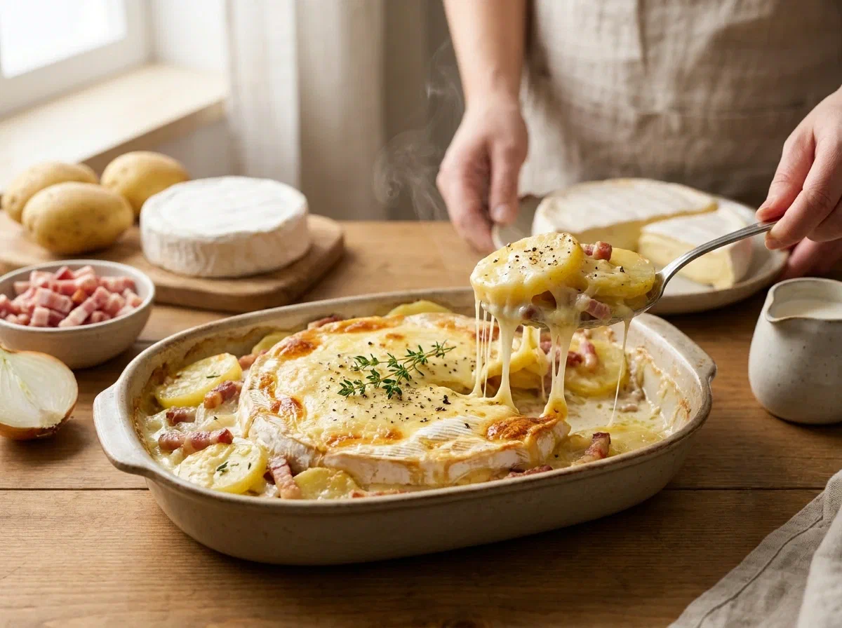 Tartiflette savoyarde, pommes de terre, lardons et reblochon
