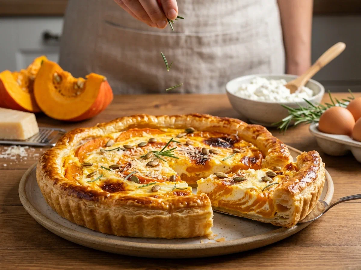 Torta rustica con ricotta e zucca, dolce e saporita