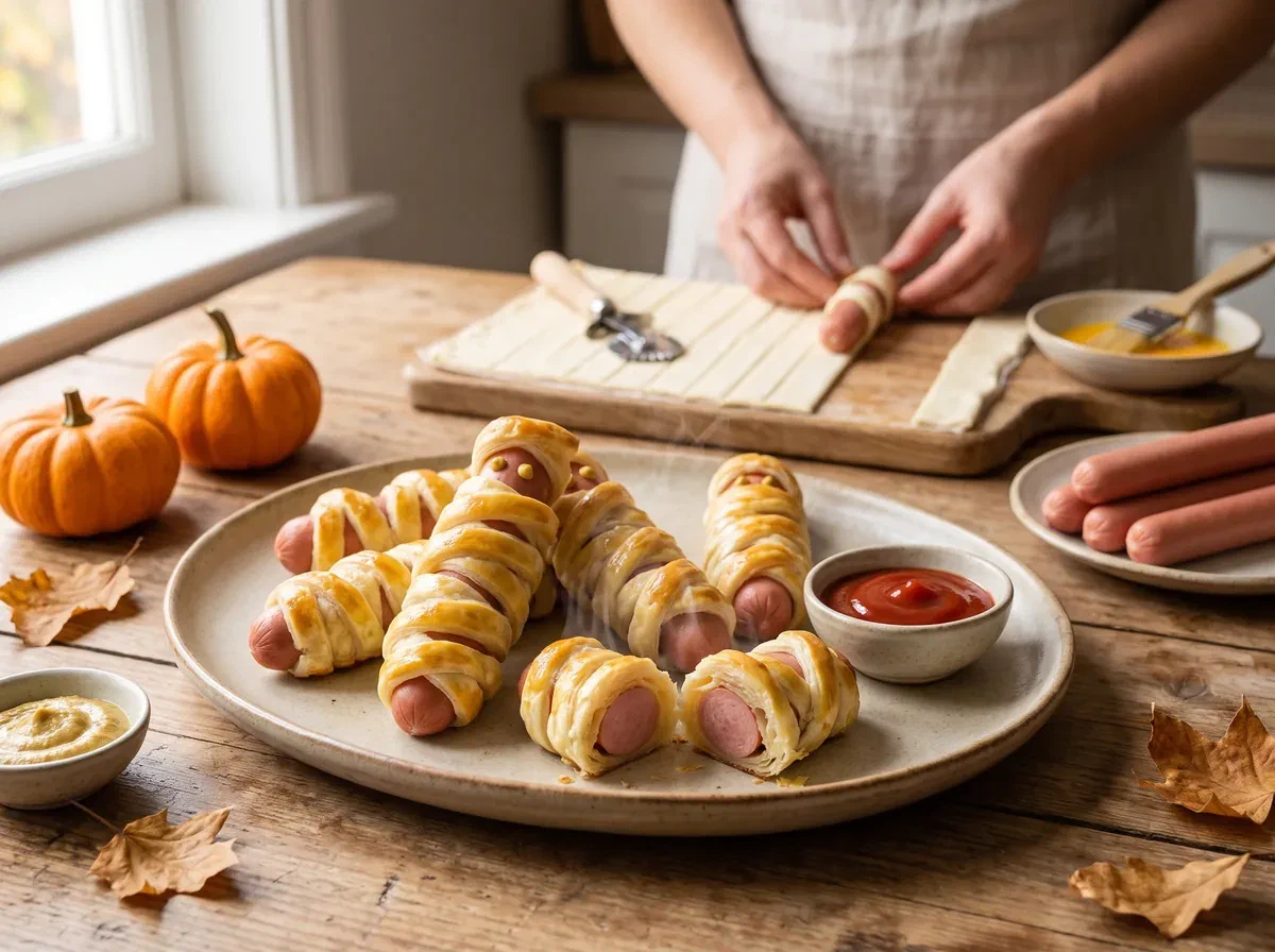 Salchichas momia de hojaldre, el entrante de Halloween