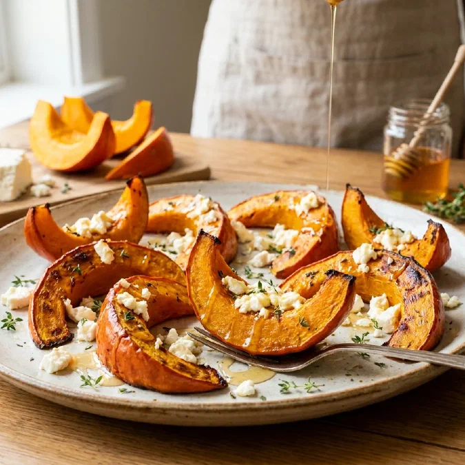 Zucca al forno con feta, miele e timo