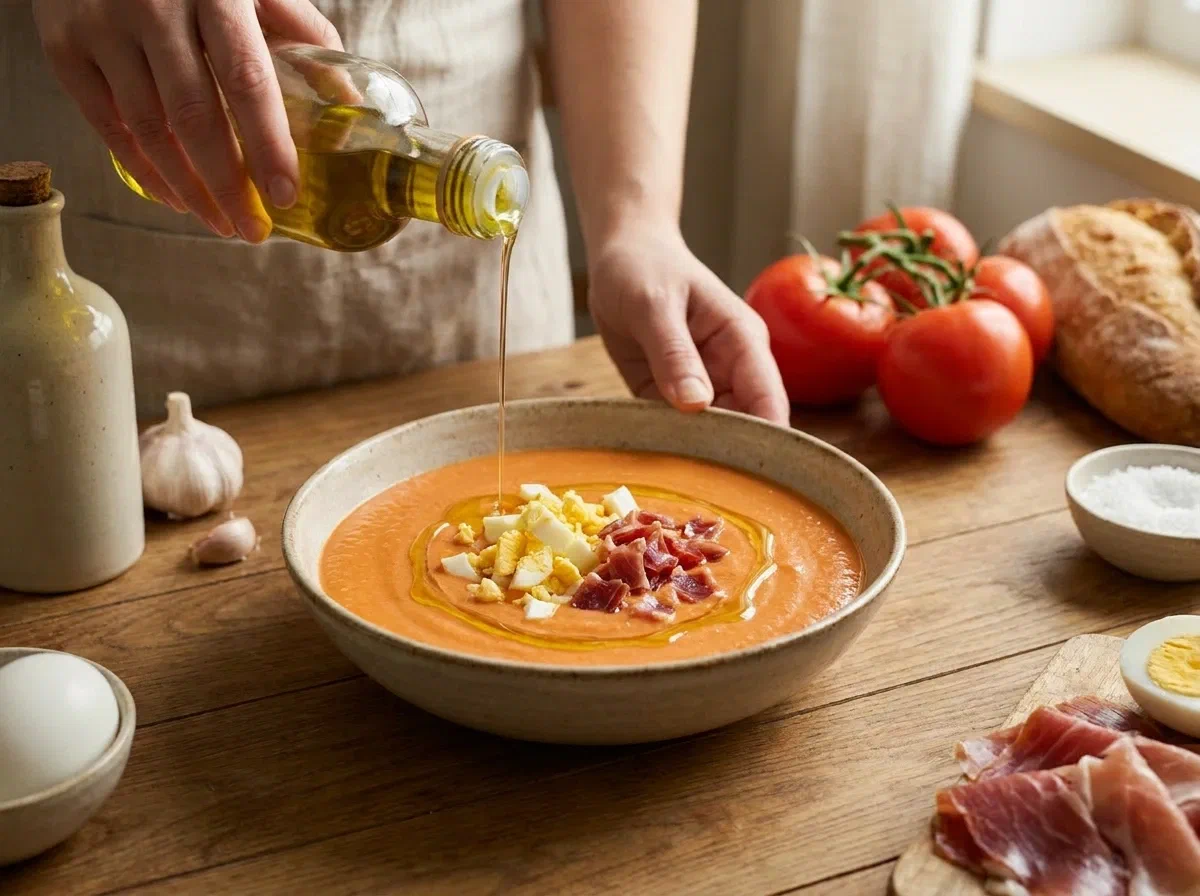 Salmorejo cordobés, crema fredda di pomodoro e pane